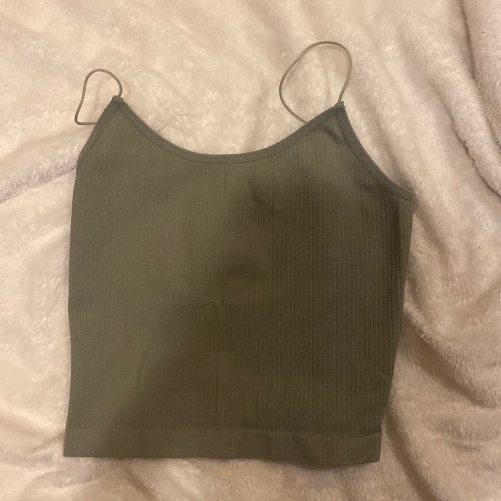 Green spaghetti strap crop top